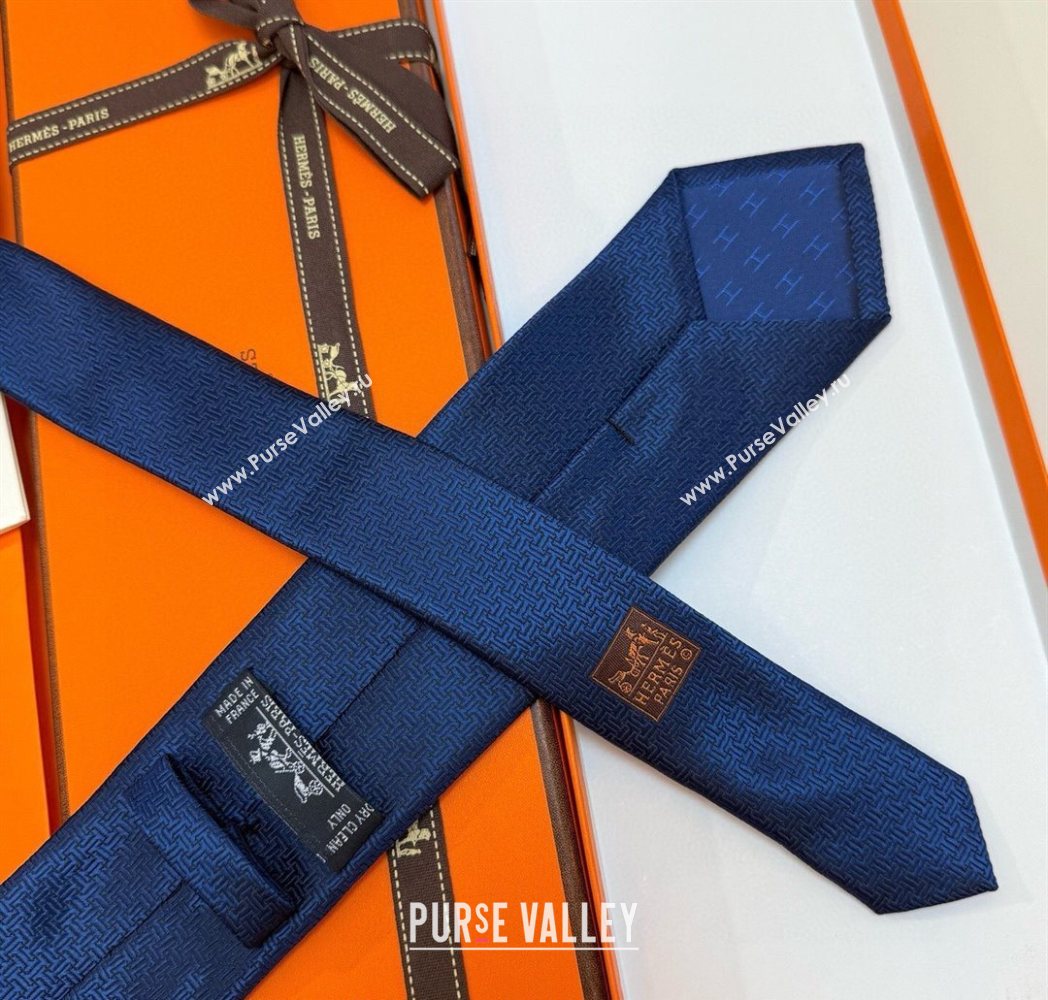 Hermes Unie Fer a Cheval Silk Tie Navy Blue 2025 HS091033 (XMN-250910102)