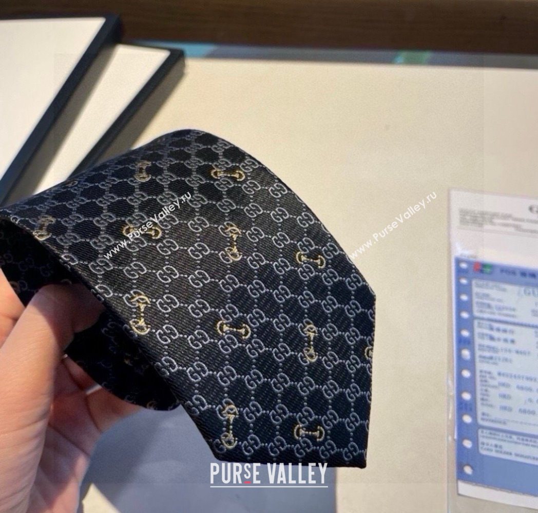 Gucci GG Silk Tie with Horsebit Black 2025 GG091034 (XMN-250910109)