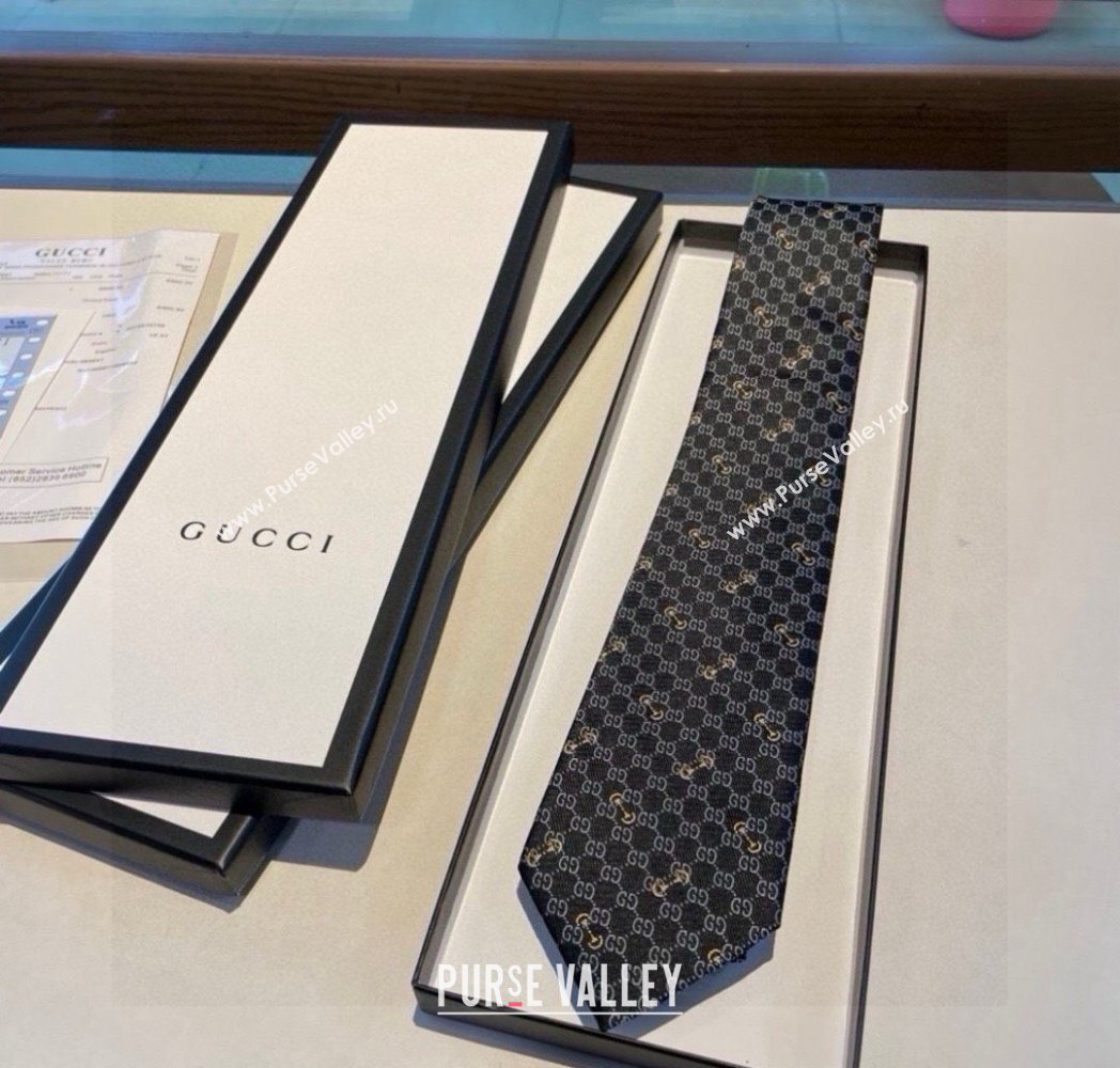 Gucci GG Silk Tie with Horsebit Black 2025 GG091034 (XMN-250910109)