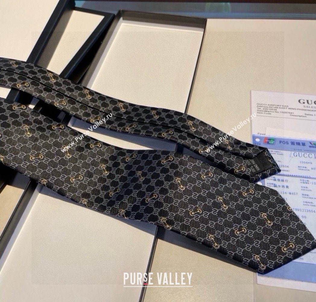 Gucci GG Silk Tie with Horsebit Black 2025 GG091034 (XMN-250910109)