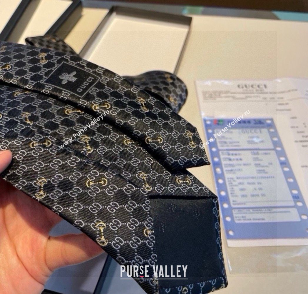 Gucci GG Silk Tie with Horsebit Black 2025 GG091034 (XMN-250910109)