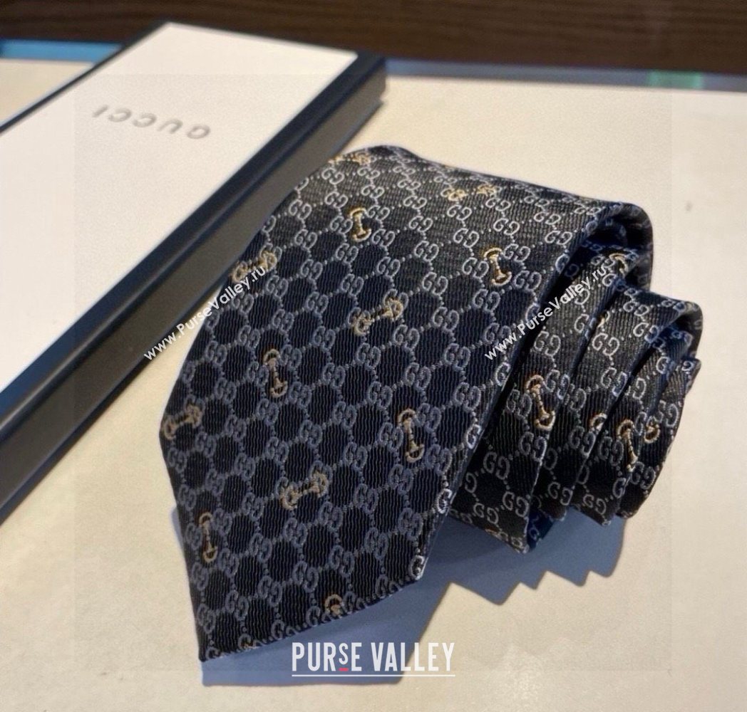 Gucci GG Silk Tie with Horsebit Black 2025 GG091034 (XMN-250910109)
