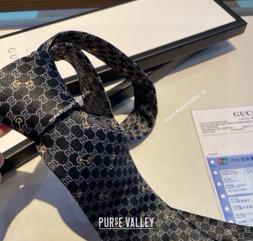 Gucci GG Silk Tie with Horsebit Black 2025 GG091034 (XMN-250910109)