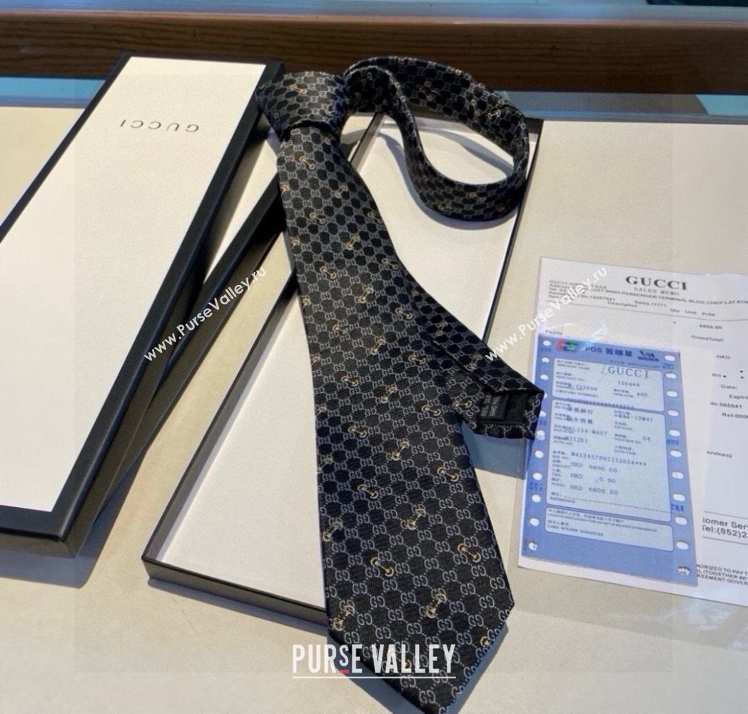 Gucci GG Silk Tie with Horsebit Black 2025 GG091034 (XMN-250910109)
