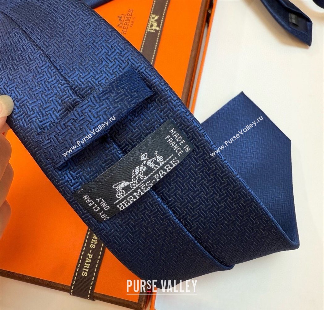 Hermes Unie Fer a Cheval Silk Tie Navy Blue 2025 HS091033 (XMN-250910102)