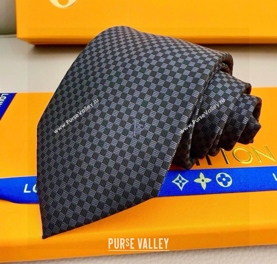 Louis Vuitton Micro Damier Silk Tie Grey 2026 LV26010502 (XMN-260105045)