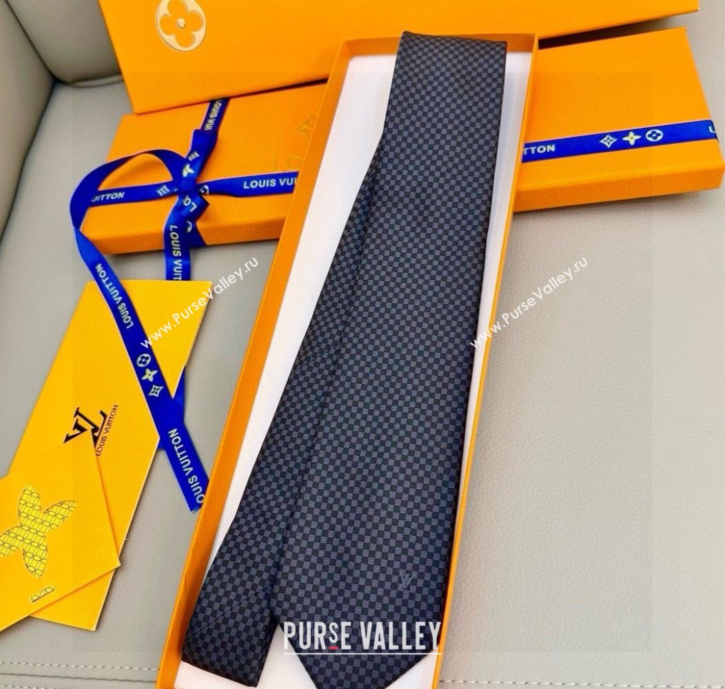 Louis Vuitton Micro Damier Silk Tie Grey 2026 LV26010502 (XMN-260105045)