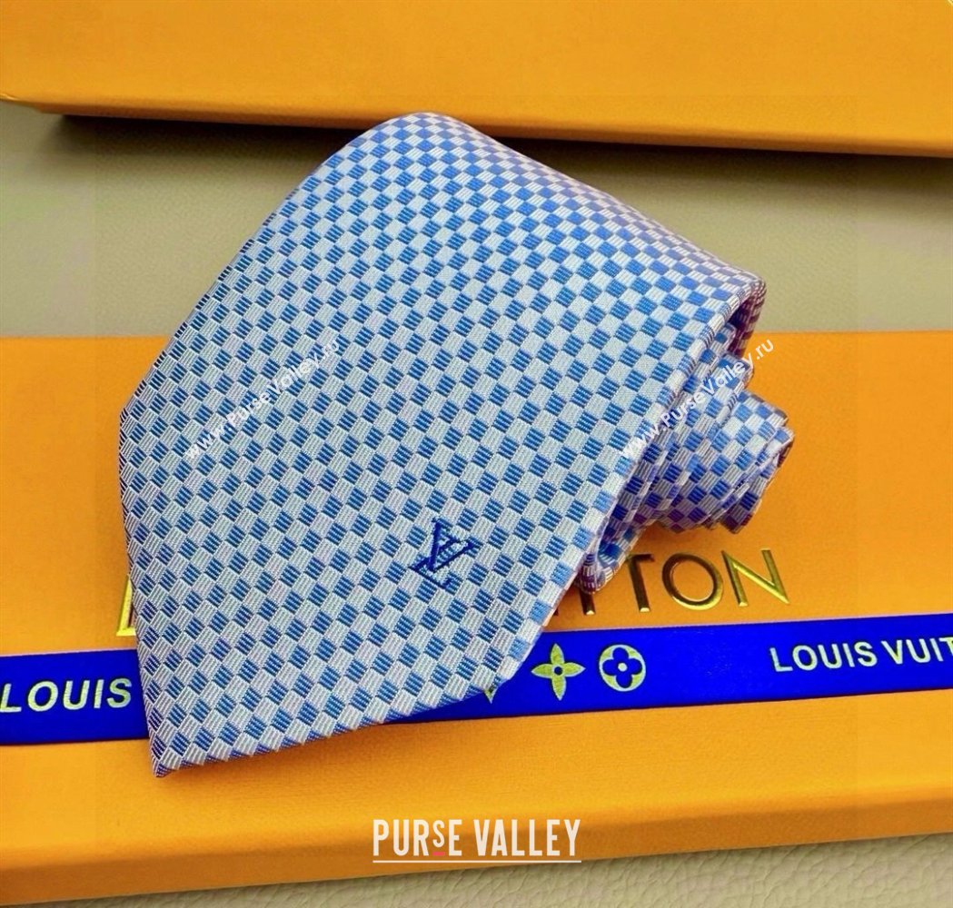 Louis Vuitton Micro Damier Silk Tie Light Blue 2026 LV26010502 (XMN-260105046)