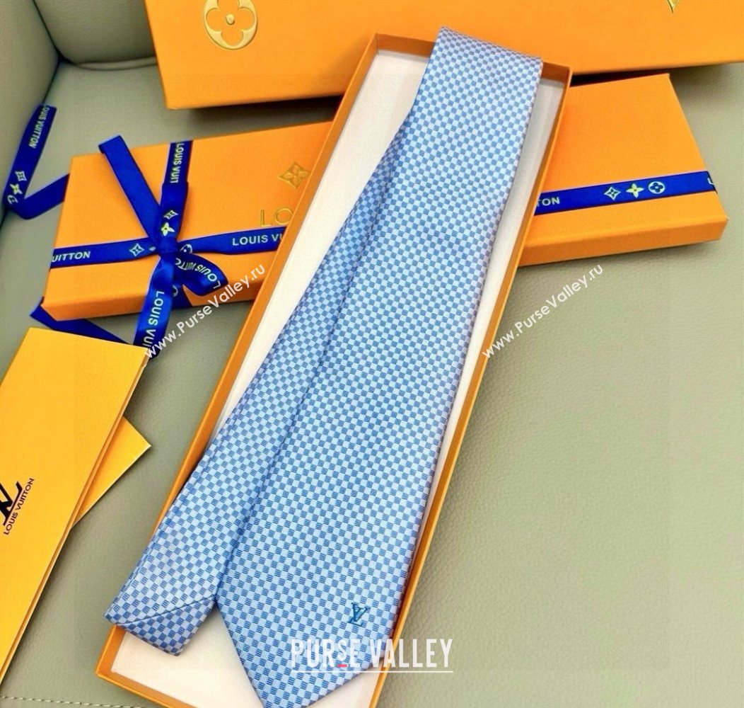 Louis Vuitton Micro Damier Silk Tie Light Blue 2026 LV26010502 (XMN-260105046)