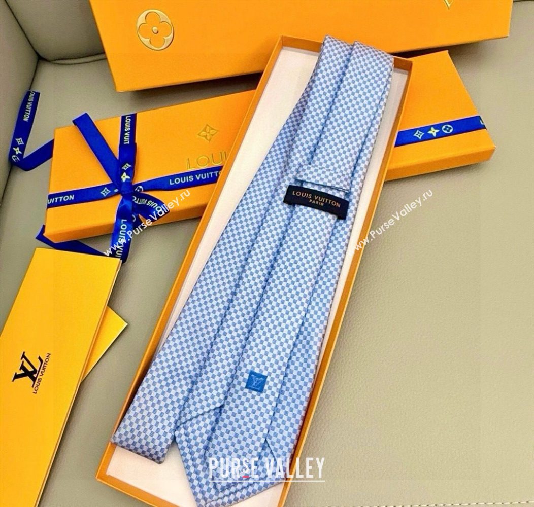 Louis Vuitton Micro Damier Silk Tie Light Blue 2026 LV26010502 (XMN-260105046)