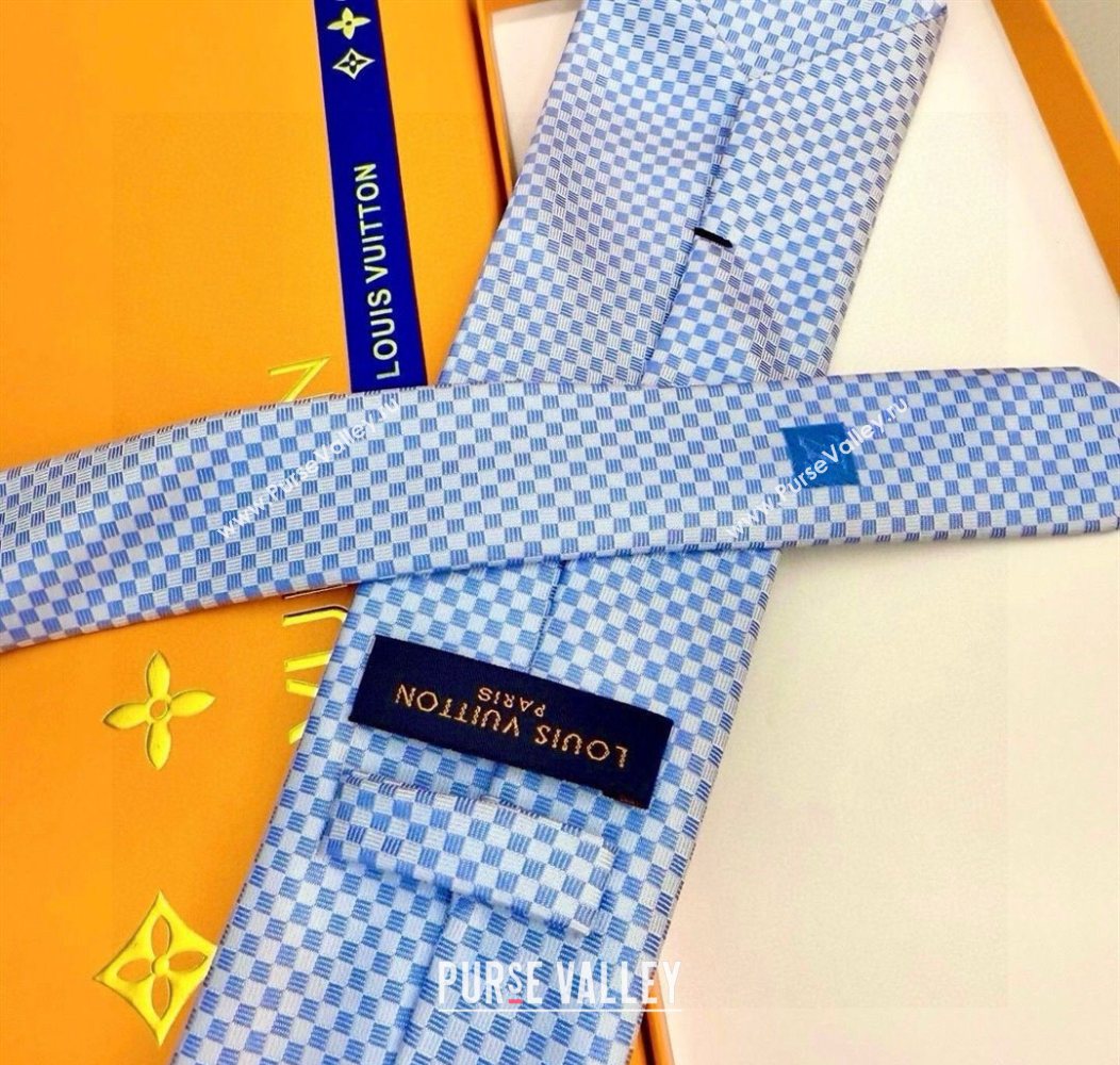 Louis Vuitton Micro Damier Silk Tie Light Blue 2026 LV26010502 (XMN-260105046)