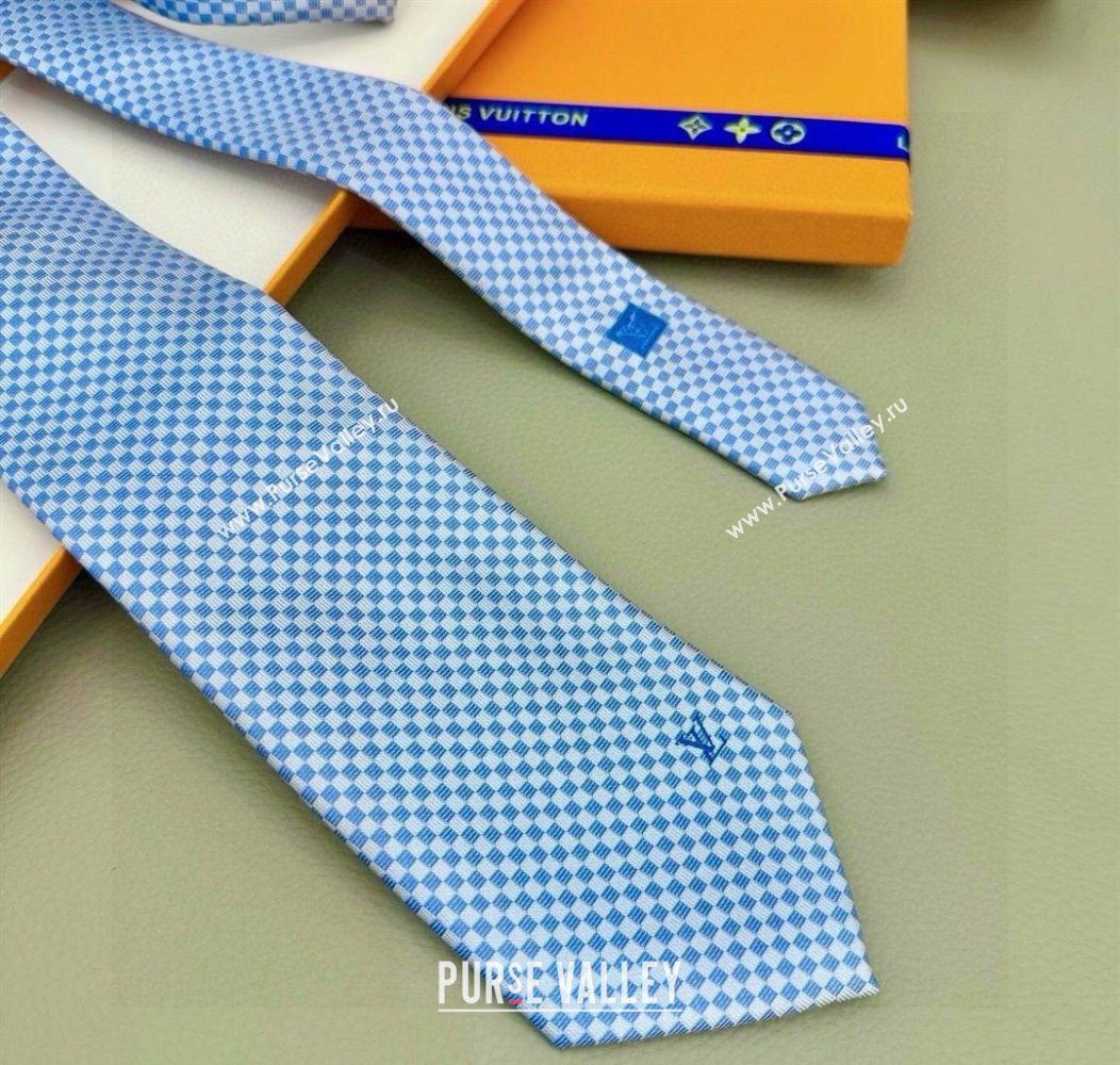 Louis Vuitton Micro Damier Silk Tie Light Blue 2026 LV26010502 (XMN-260105046)