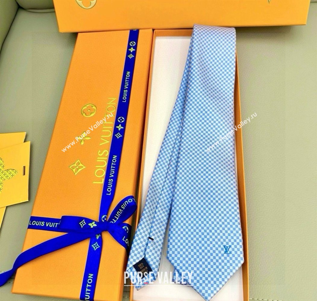 Louis Vuitton Micro Damier Silk Tie Light Blue 2026 LV26010502 (XMN-260105046)