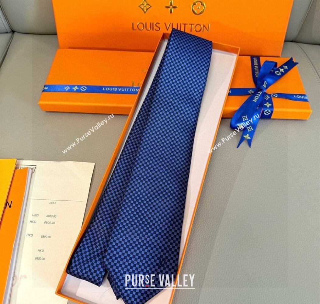 Louis Vuitton Micro Damier Silk Tie Navy Blue 2026 LV26010502 (XMN-260105047)