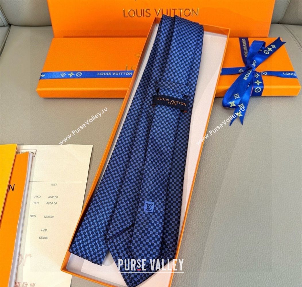 Louis Vuitton Micro Damier Silk Tie Navy Blue 2026 LV26010502 (XMN-260105047)