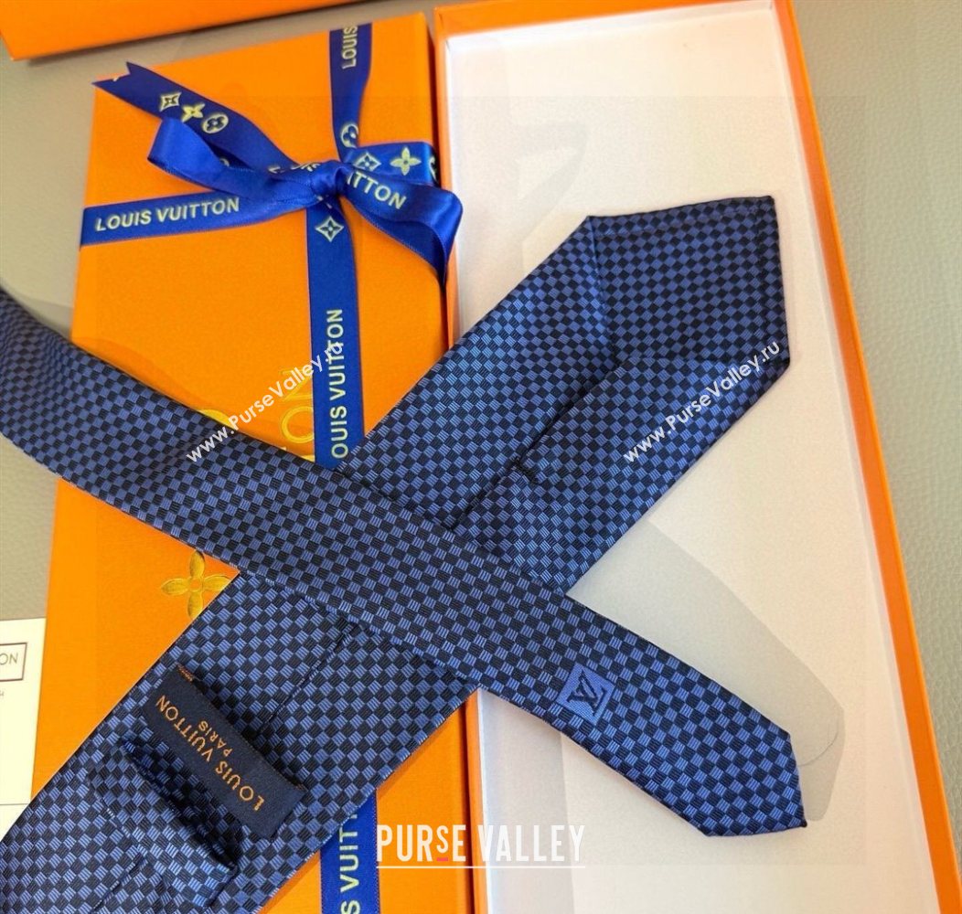 Louis Vuitton Micro Damier Silk Tie Navy Blue 2026 LV26010502 (XMN-260105047)