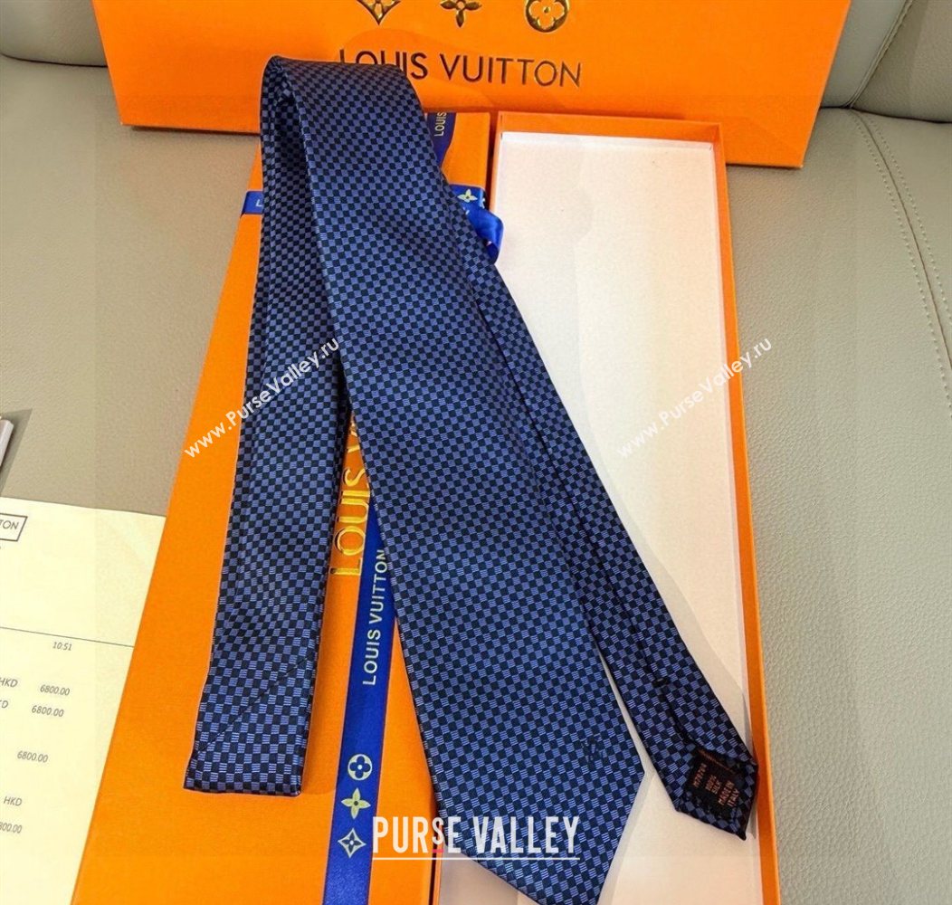 Louis Vuitton Micro Damier Silk Tie Navy Blue 2026 LV26010502 (XMN-260105047)