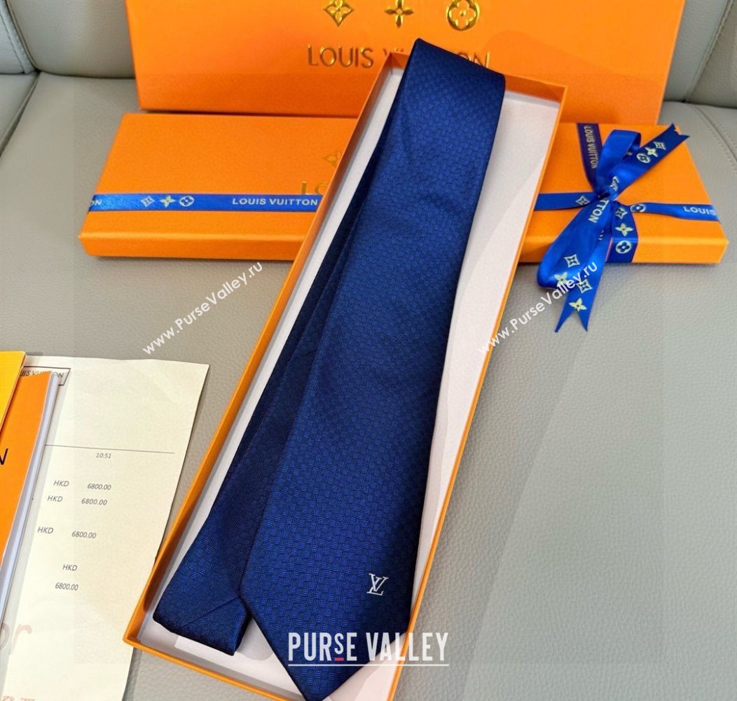 Louis Vuitton Micro Damier Silk Tie Blue2 2026 LV26010502 (XMN-260105049)