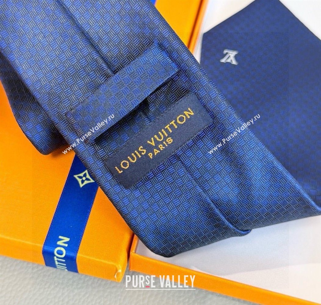 Louis Vuitton Micro Damier Silk Tie Blue2 2026 LV26010502 (XMN-260105049)