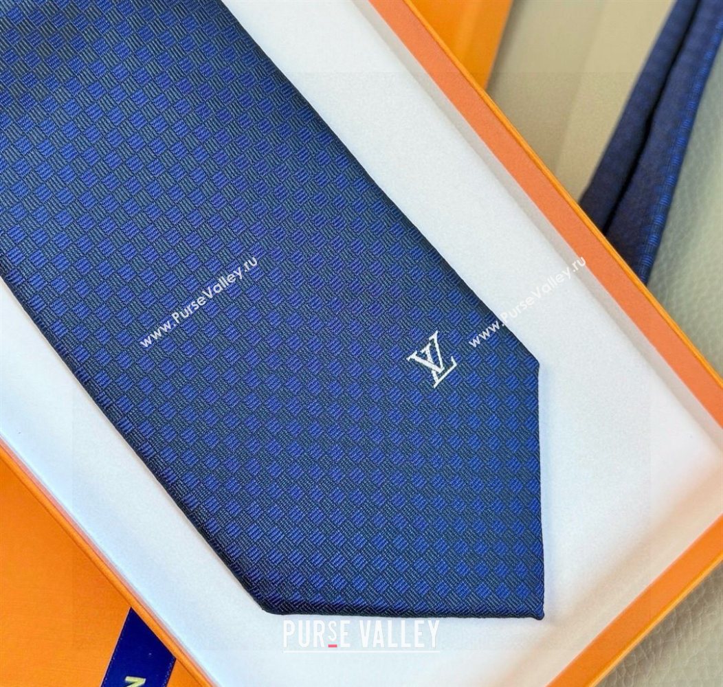 Louis Vuitton Micro Damier Silk Tie Blue2 2026 LV26010502 (XMN-260105049)