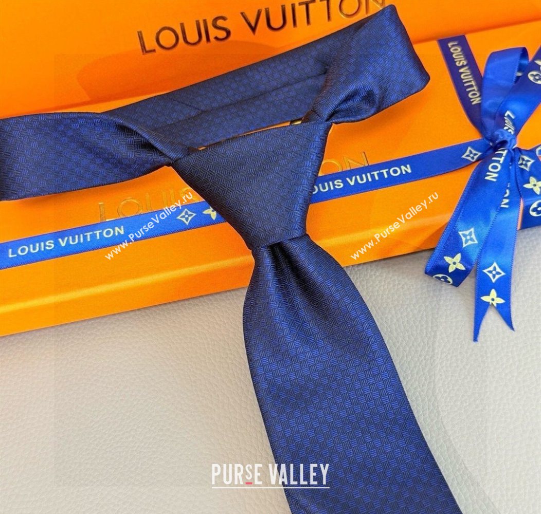 Louis Vuitton Micro Damier Silk Tie Blue2 2026 LV26010502 (XMN-260105049)