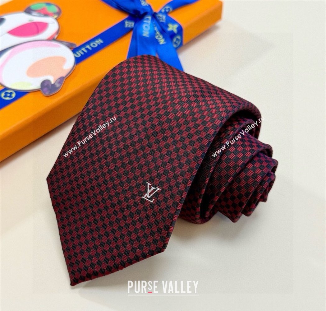 Louis Vuitton Micro Damier Silk Tie Red 2026 LV26010502 (XMN-260105050)