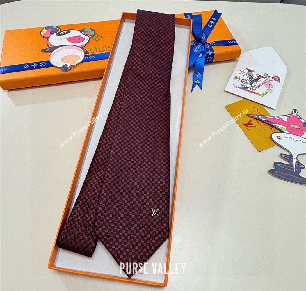 Louis Vuitton Micro Damier Silk Tie Red 2026 LV26010502 (XMN-260105050)