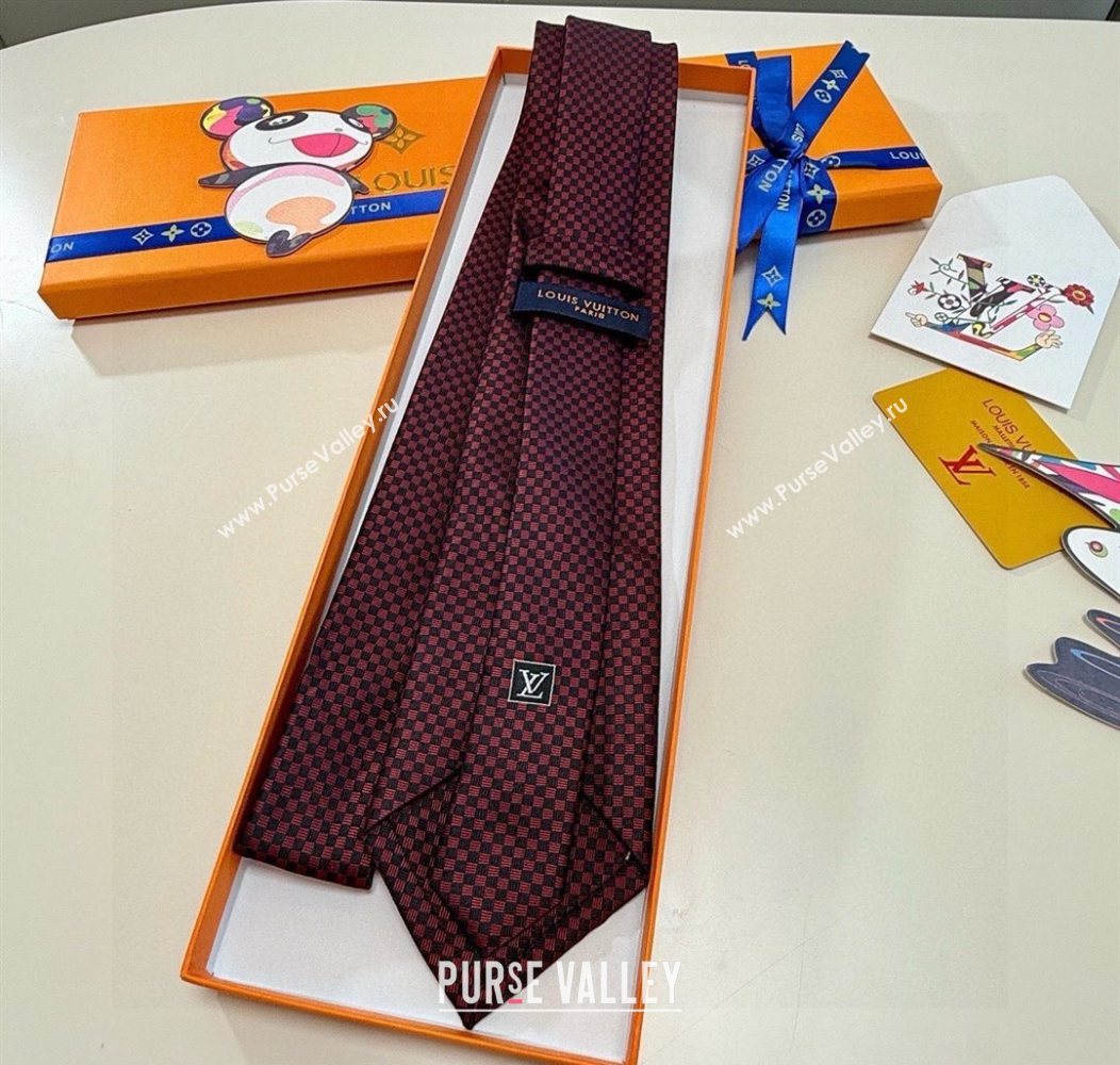 Louis Vuitton Micro Damier Silk Tie Red 2026 LV26010502 (XMN-260105050)
