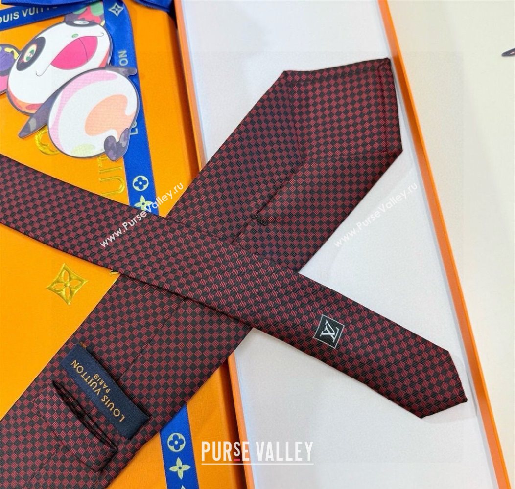 Louis Vuitton Micro Damier Silk Tie Red 2026 LV26010502 (XMN-260105050)