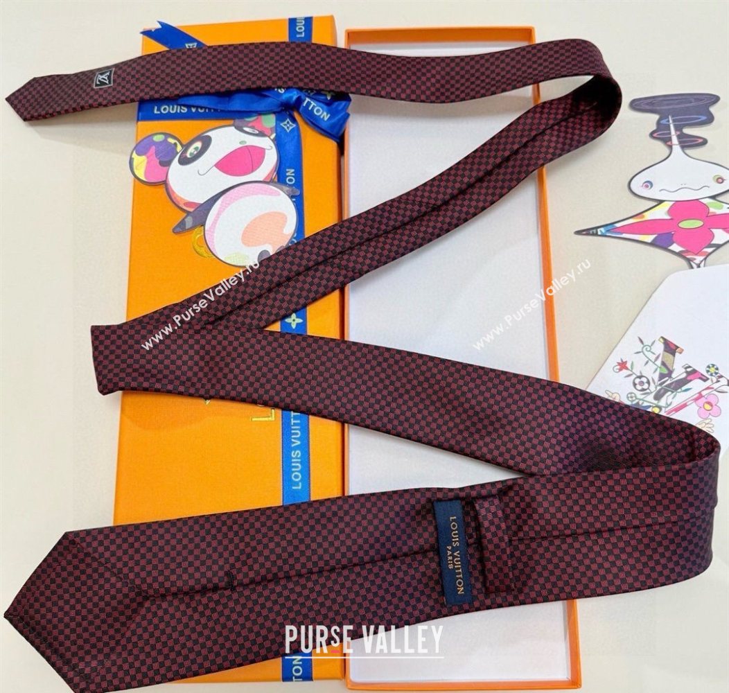 Louis Vuitton Micro Damier Silk Tie Red 2026 LV26010502 (XMN-260105050)