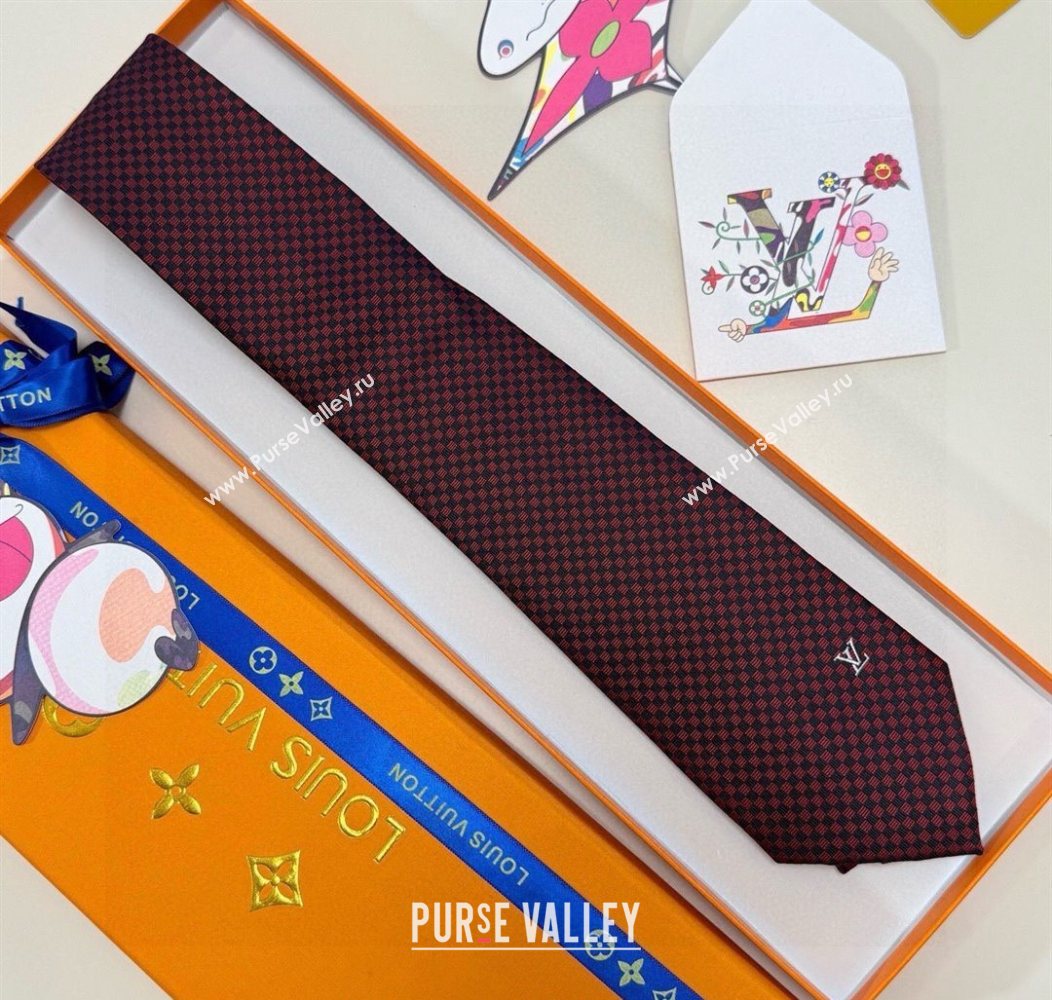 Louis Vuitton Micro Damier Silk Tie Red 2026 LV26010502 (XMN-260105050)