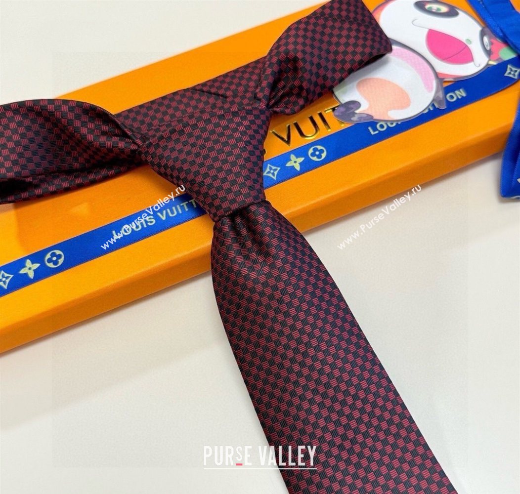 Louis Vuitton Micro Damier Silk Tie Red 2026 LV26010502 (XMN-260105050)