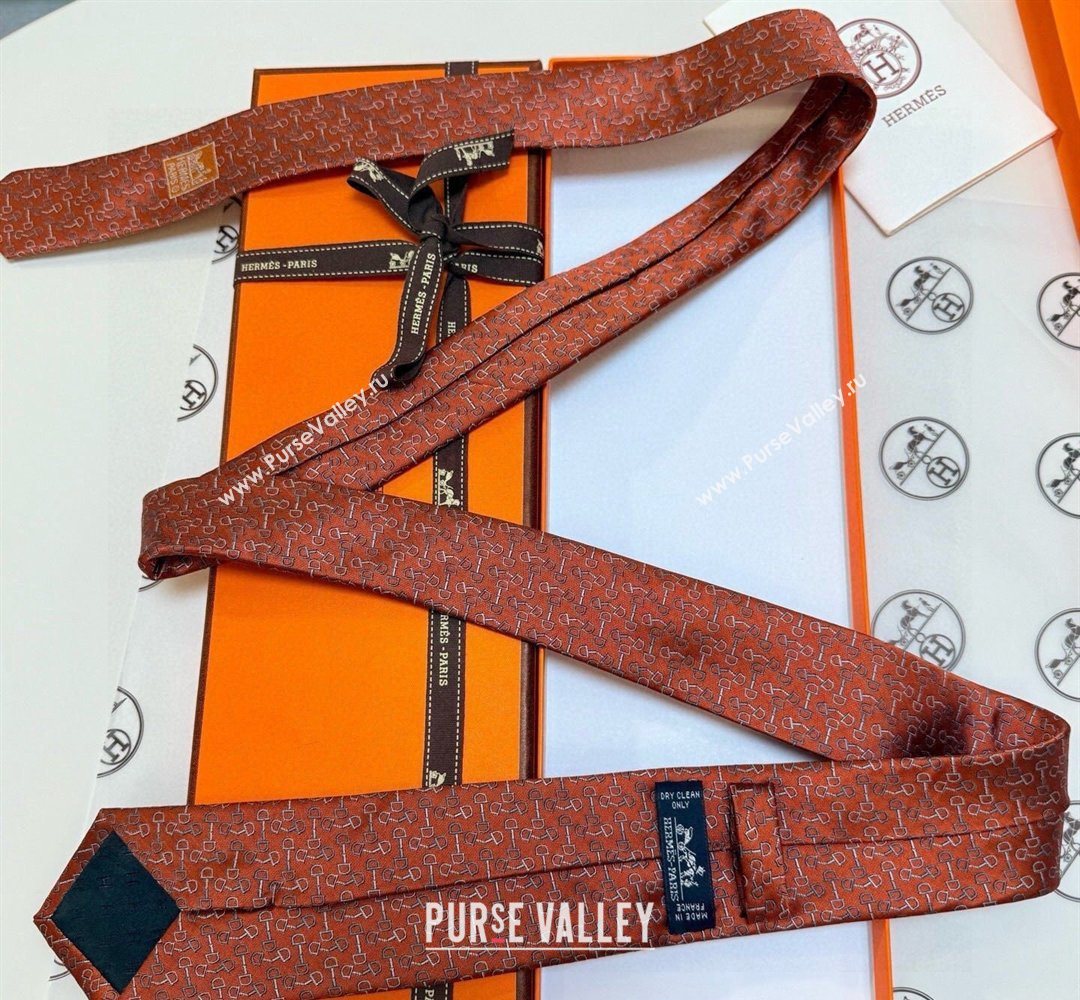 Hermes Tie 7 H au Maillon Silk Tie Orange 2026 0319 (XMN-260319111)