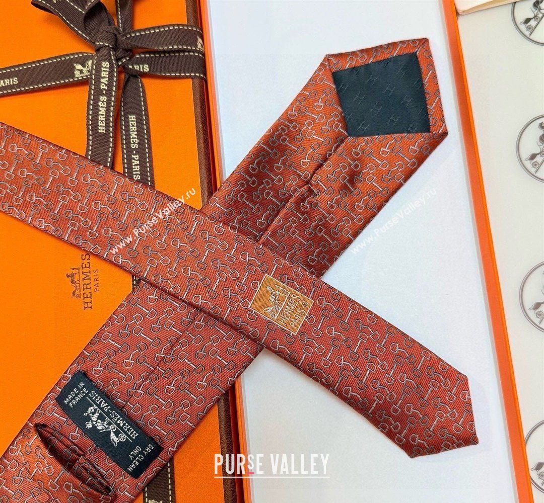 Hermes Tie 7 H au Maillon Silk Tie Orange 2026 0319 (XMN-260319111)