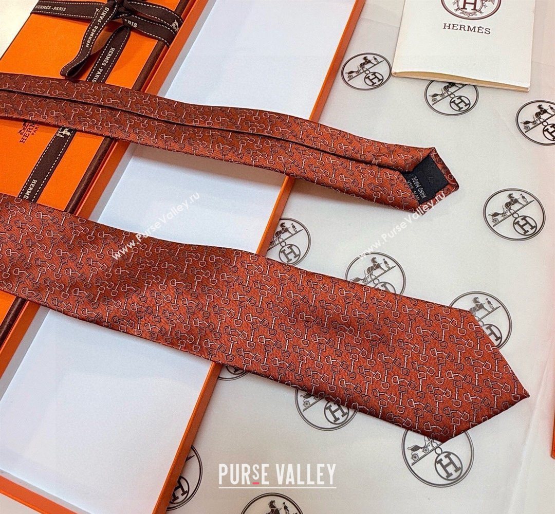 Hermes Tie 7 H au Maillon Silk Tie Orange 2026 0319 (XMN-260319111)