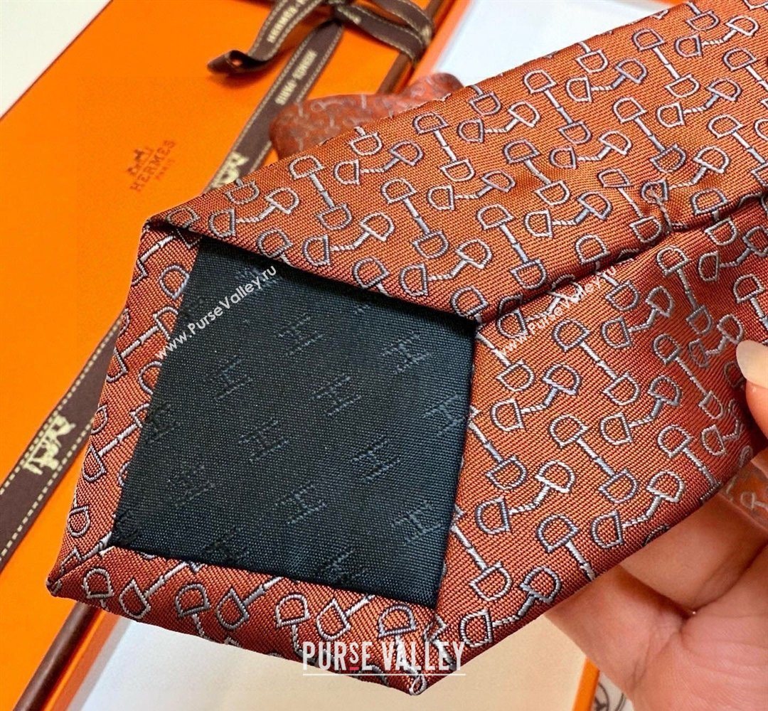 Hermes Tie 7 H au Maillon Silk Tie Orange 2026 0319 (XMN-260319111)