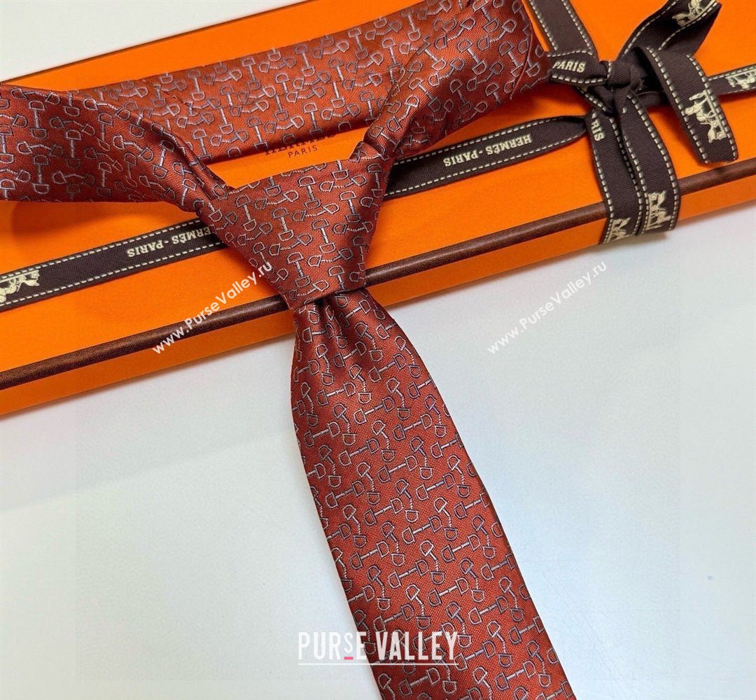 Hermes Tie 7 H au Maillon Silk Tie Orange 2026 0319 (XMN-260319111)