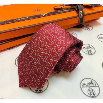 Hermes Tie 7 H au Maillon Silk Tie Red 2026 0319 (XMN-260319112)