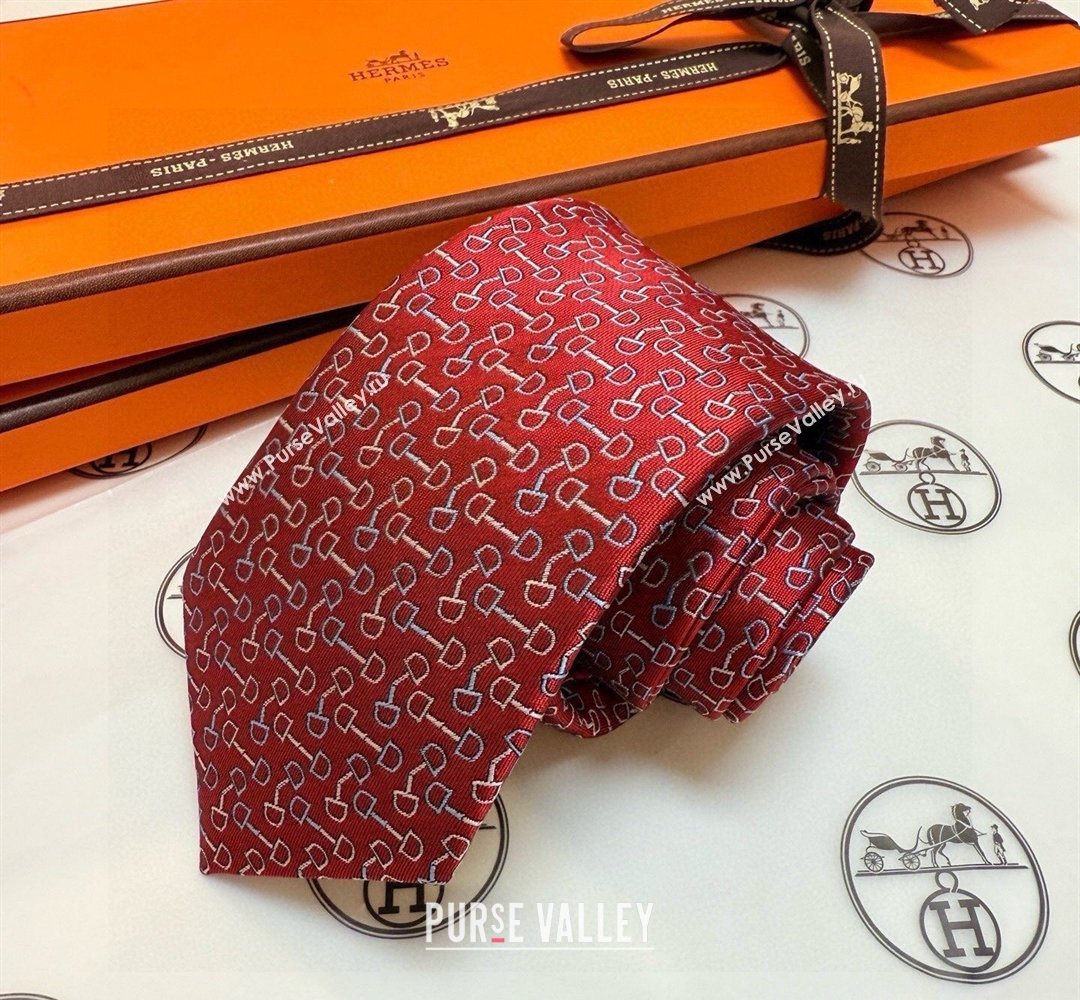 Hermes Tie 7 H au Maillon Silk Tie Red 2026 0319 (XMN-260319112)
