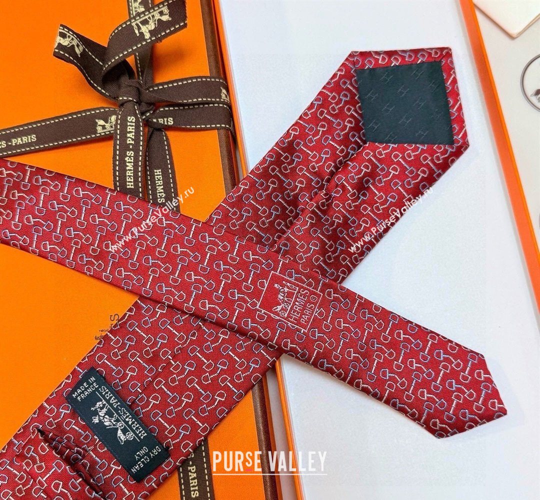 Hermes Tie 7 H au Maillon Silk Tie Red 2026 0319 (XMN-260319112)