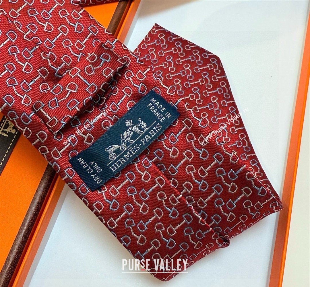 Hermes Tie 7 H au Maillon Silk Tie Red 2026 0319 (XMN-260319112)