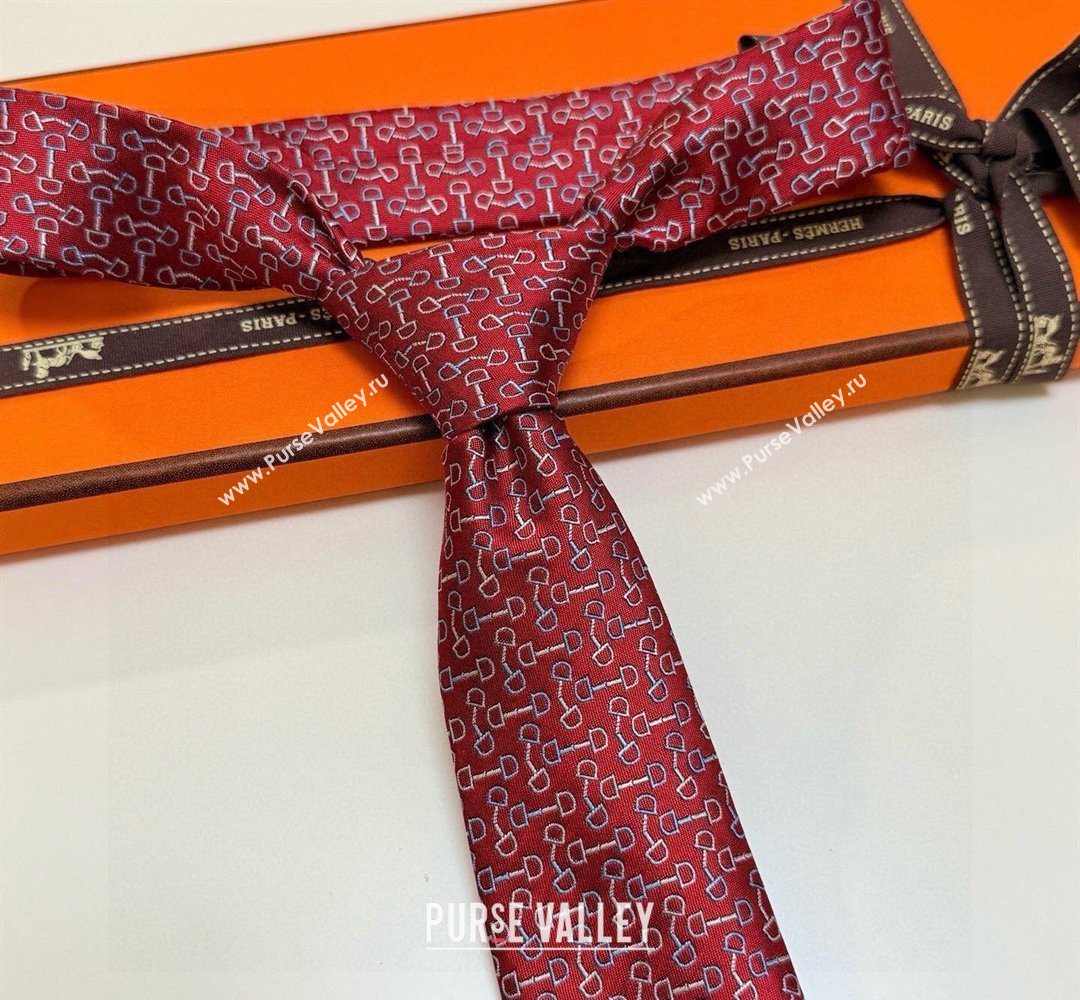 Hermes Tie 7 H au Maillon Silk Tie Red 2026 0319 (XMN-260319112)