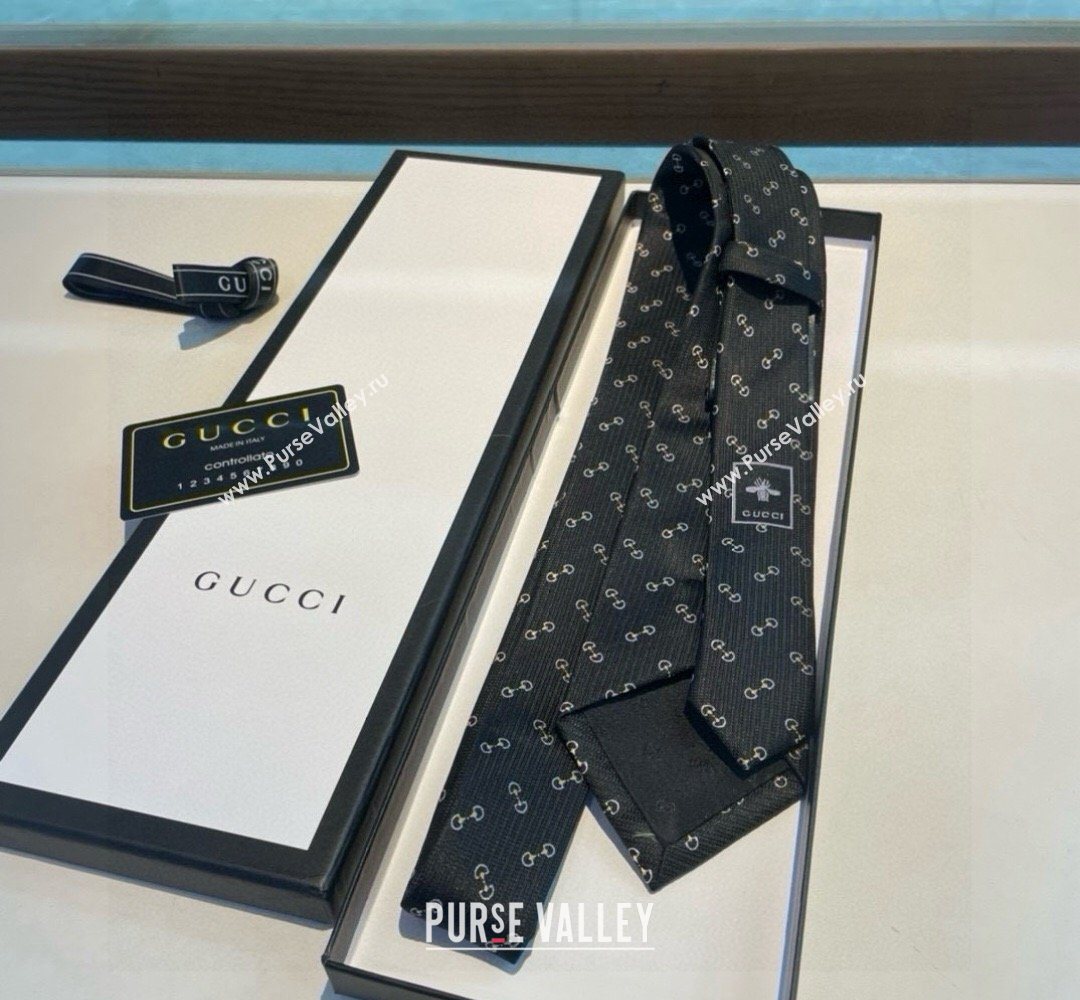 Gucci Silk Tie with Horsebit Embroidery Black 2026 0319 (XMN-260319106)