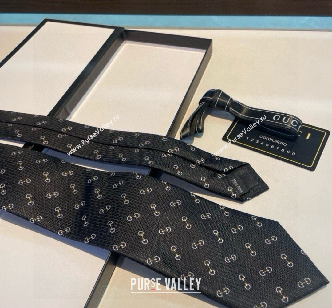 Gucci Silk Tie with Horsebit Embroidery Black 2026 0319 (XMN-260319106)
