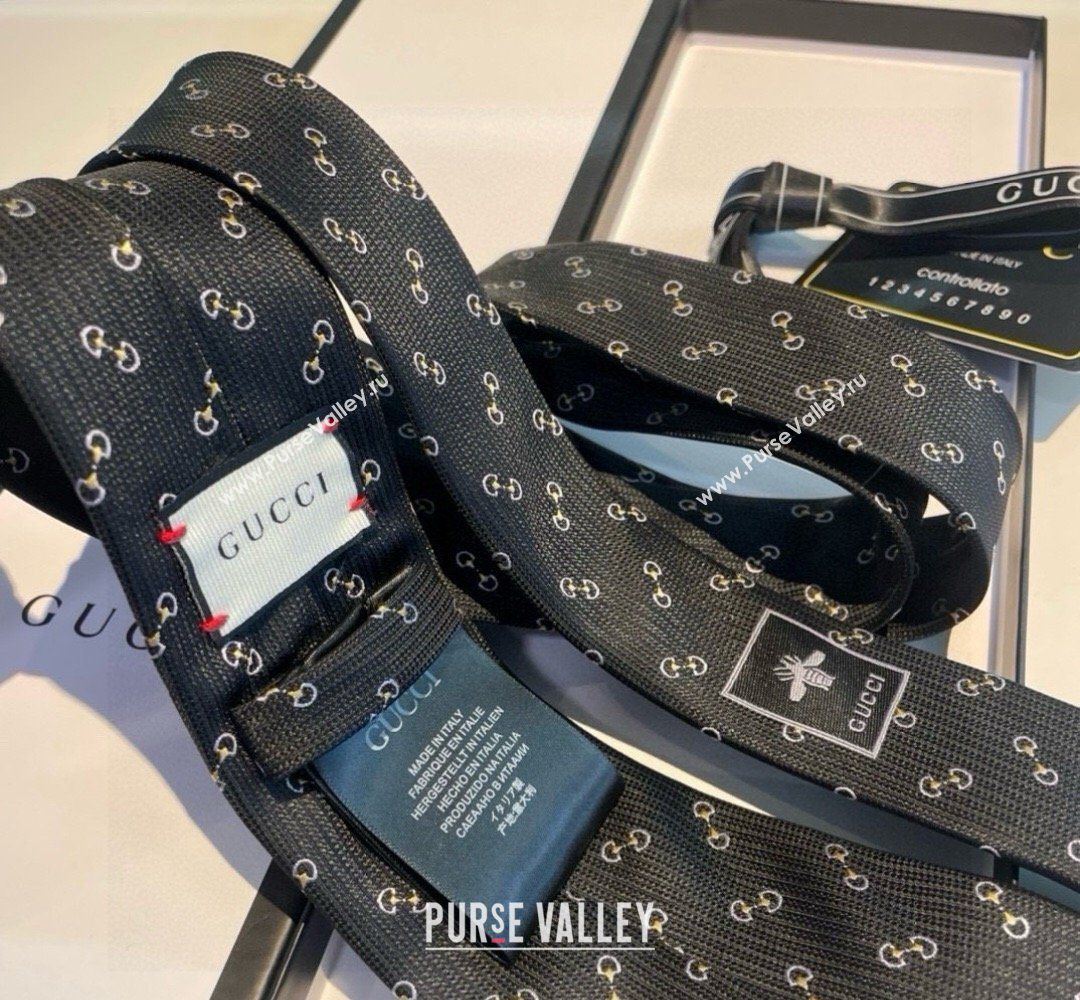 Gucci Silk Tie with Horsebit Embroidery Black 2026 0319 (XMN-260319106)