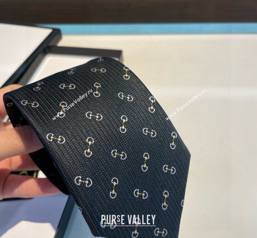 Gucci Silk Tie with Horsebit Embroidery Black 2026 0319 (XMN-260319106)