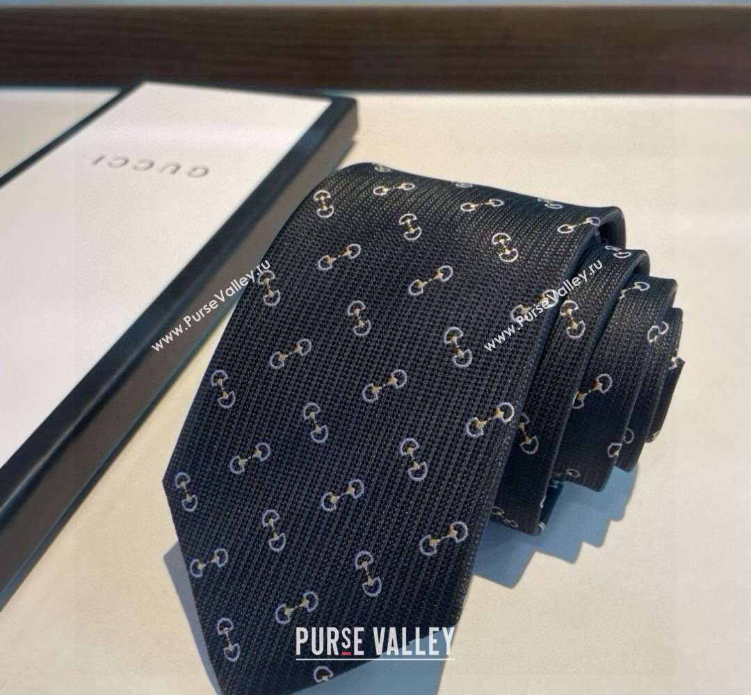 Gucci Silk Tie with Horsebit Embroidery Black 2026 0319 (XMN-260319106)