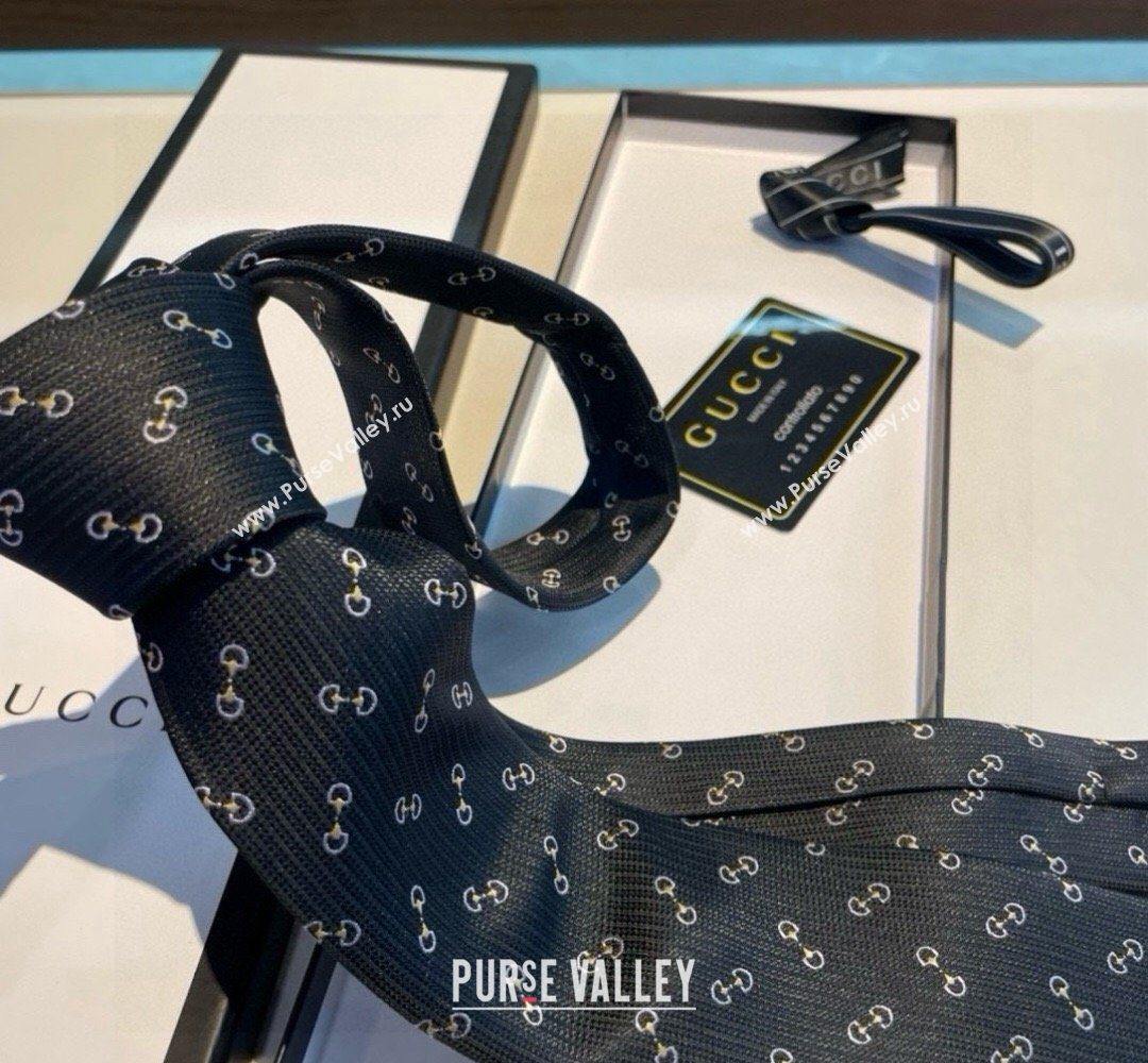 Gucci Silk Tie with Horsebit Embroidery Black 2026 0319 (XMN-260319106)