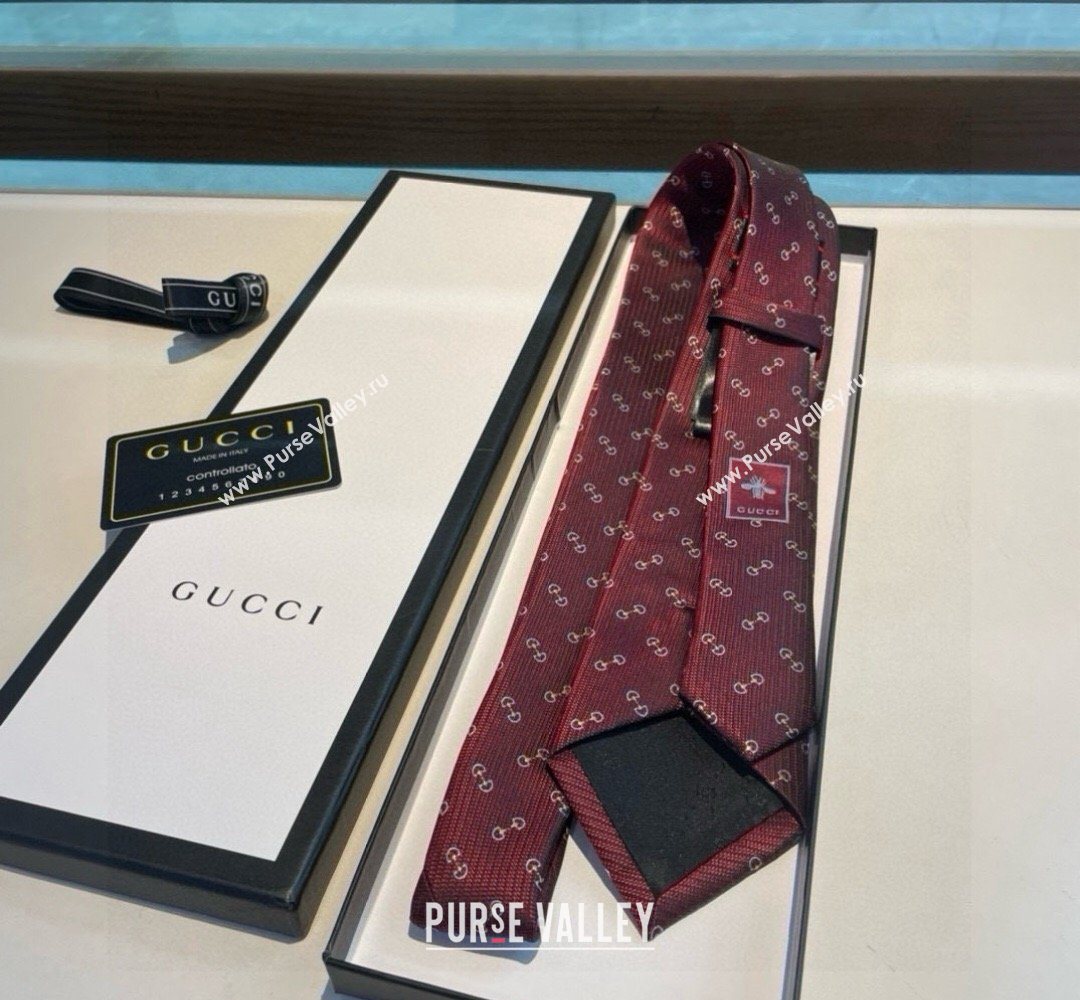 Gucci Silk Tie with Horsebit Embroidery Red 2026 0319 (XMN-260319107)