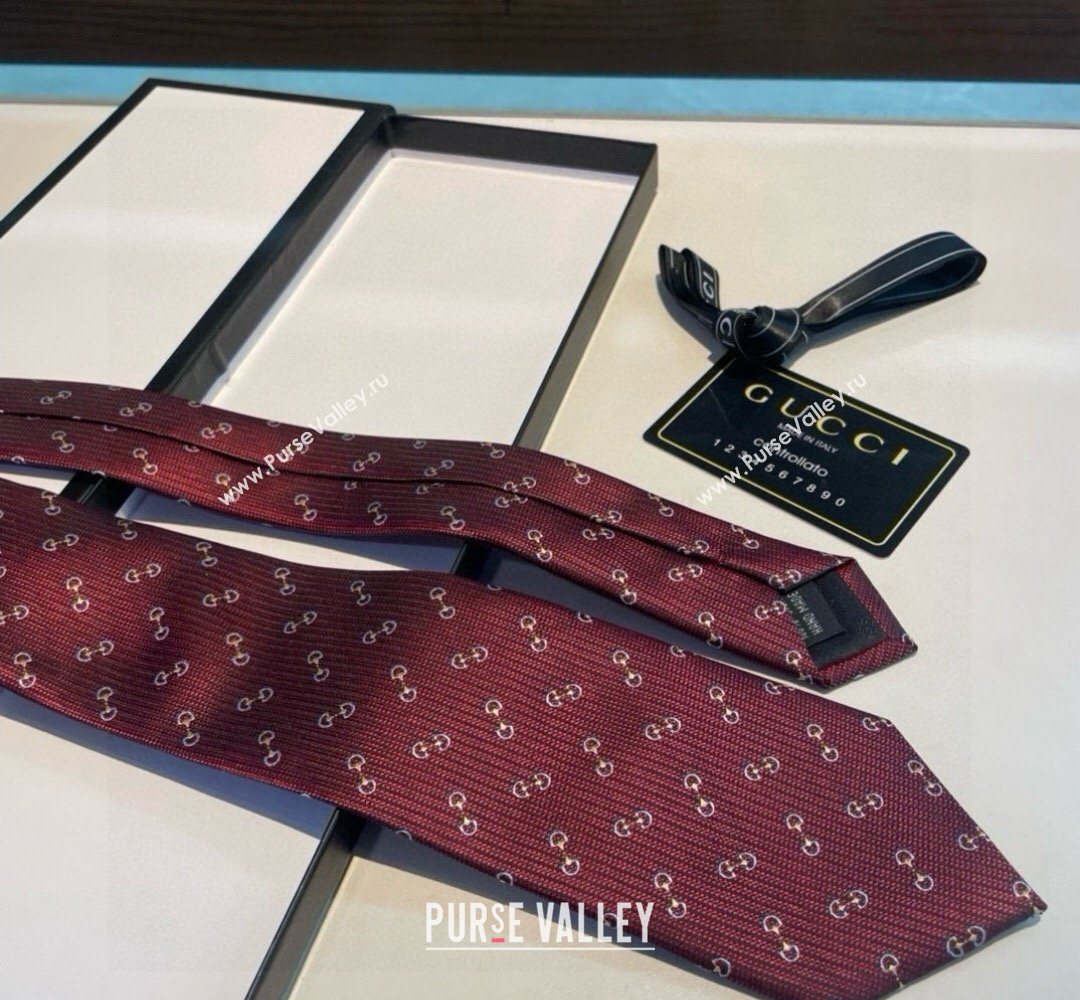 Gucci Silk Tie with Horsebit Embroidery Red 2026 0319 (XMN-260319107)
